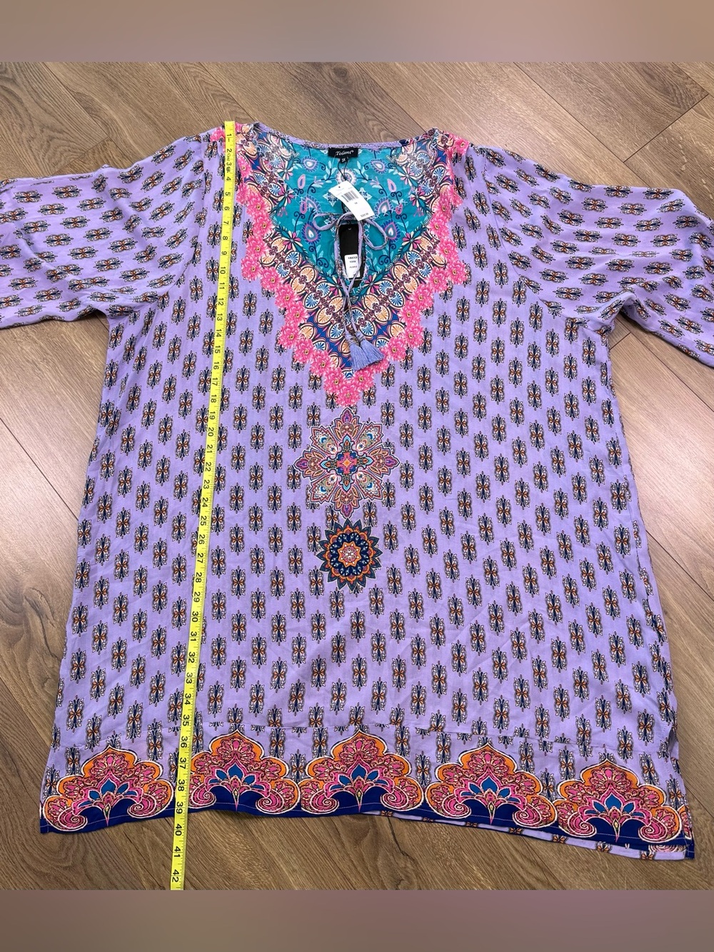 NWT Tolani Veera Tunic Top 3X Purple Boho Tassel 100% Silk MSRP $205 - Picture 11 of 11